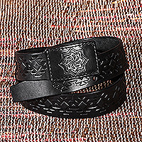 Men's leather belt, 'Armenian Icon' - Men's Handcrafted Black Armenian-Inspired Leather Belt