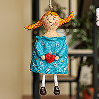 Papier mache ornament, 'Bea' - Hand-Painted Romantic Papier Mache In-Love-Girl Ornament