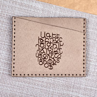 Suede card holder, 'Historic Icon' - Armenian Alphabet-Themed Beige Suede Card Holder