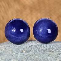 Ceramic button earrings, 'Violet Blue Globe' - Modern Violet Blue Ceramic Button Earrings with Posts