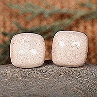 Ceramic stud earrings, 'Square Ivory' - Modern Square Ivory Ceramic Stud Earrings from Armenia