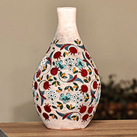 Ceramic vase, 'Sweet Pomegranate' - Hand-Painted Pomegranate-Themed Ceramic Vase from Armenia