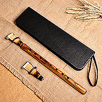 Wood duduk and leather case, 'Delightful Rhythm' - Brown Apricot Wood Duduk and Black Leather Case from Armenia