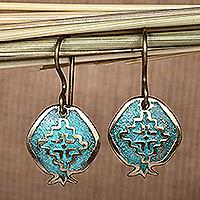 Brass dangle earrings, 'Mystic Essence' - Pomegranate-Shaped Artsakh Sign Brass Dangle Earrings