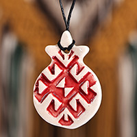 Ceramic pendant necklace, 'Pomegranate Bloom' - Hand-Painted Pomegranate-Shaped Ceramic Pendant Necklace