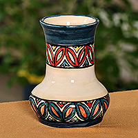 Ceramic mini vase, 'Regal Heritage' - Traditional Patterned Painted Ceramic Mini Vase from Armenia