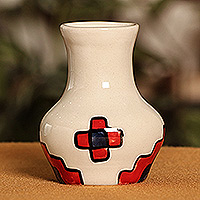 Ceramic mini vase, 'Ancient Grandeur' - Handcrafted Traditional Patterned Ceramic Mini Vase