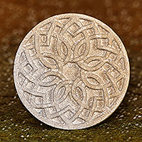 Felsite stone magnet, 'Blossoming Bonds' - Hand-Carved Floral Round Felsite Stone Magnet
