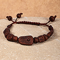 Ceramic beaded macrame pendant bracelet, 'Bewitching Brown' - Hand-Painted Brown Ceramic Beaded Macrame Pendant Bracelet