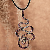 Copper pendant necklace, 'Sinuous Hypnosis' - Antiqued Hammered Classic Copper Pendant Necklace