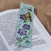Recycled paper bookmark, 'Butterfly Petals' - Painted Flower and Butterfly-Themed Recycled Paper Bookmark