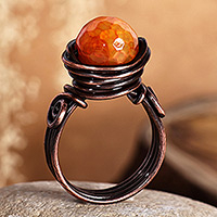 Citrine single stone ring, 'Radiant Core' - Antiqued Copper and Natural Citrine Single Stone Ring