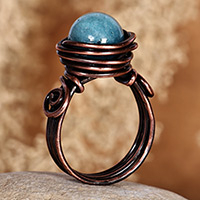 Lapis lazuli single stone ring, 'Magnificent Core' - Antiqued Copper and Lapis Lazuli Single Stone Ring
