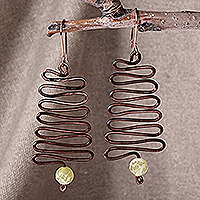 Agate dangle earrings, 'Spirit Paths' - Antiqued Sinuous Copper and Natural Agate Dangle Earrings