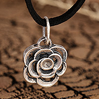 Sterling silver pendant necklace, 'Enigmatic Rose' - Polished Sterling Silver Rose Pendant Necklace from Armenia