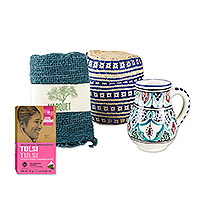 Curated gift box, 'Delightful Treasures' - Curated Gift Box with Handpainted Mug for Tea Lovers