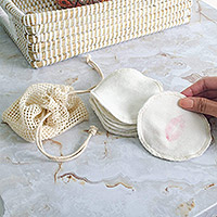 Cotton rounds with mesh laundry bag, 'Gentle Touch' (set of 8) - Set of 8 Reusable Cotton Rounds with Mesh Laundry Bag