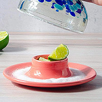 Ceramic salt rimmer, 'Fiesta Time' - Multi-use Colorful Salt Rimmer or Egg Cup from Morocco