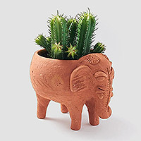 Terracotta planter, 'Elephant Garden' - Terracotta Clay Elephant Planter from India