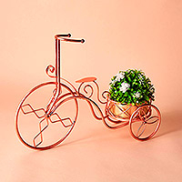 Copper planter, 'Botanic Bicycle' - Copper Bicycle Planter Handcrafted in India