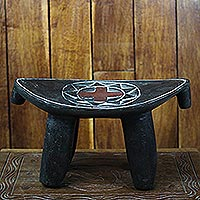 Ashanti decorative throne stool, 'Sunflower' - Fair Trade Ashanti Decorative Throne Stool