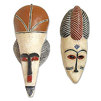Nigerian wood masks Spirit Feast pair Ghana