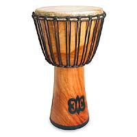 Wood djembe drum Adinkra Symbols Ghana