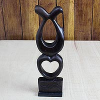 Ebony sculpture, 'Together We Love' - Hand Carved Wood Sculpture