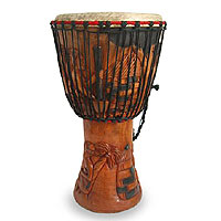 Wood djembe drum, 'Botanical Beat' - Hand Made Wood Djembe Drum