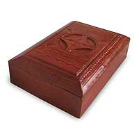 Wood and leather jewelry box African Shield Ghana