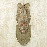 Ghanaian wood mask, 'Beauty Queen of Aburi' - African wood mask with brass accents