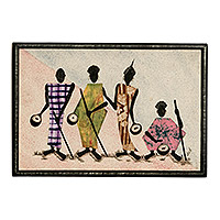 Cotton batik wall art, 'By the Roadside' - African Cotton Batik Wall Art