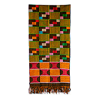 Cotton kente cloth scarf, 'Fishnet' - Cotton Kente Cloth Scarf