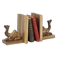 Wood bookends, 'Sahara Camel' (pair) - Handmade Wood Bookends (Pair)