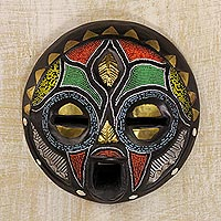 African wood mask, 'Girl Grows Up' - Hand Beaded African Wood Mask