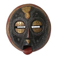 Ghanaian wood mask, 'Caring Mother' - Unique African Wood Mask