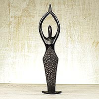 Wood sculpture African Woman Loves Life Ghana