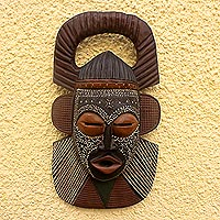 Ghanaian wood mask, 'Osudum Chief Priest' - Hand Crafted African Wood Mask