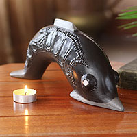 Wood and aluminum figurine African Dolphin Ghana