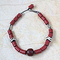 Bone and resin beaded necklace, 'Nhyira Pa' - Bone and resin beaded necklace