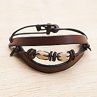 Men's leather wristband bracelet, 'Double or Quits' - Men's Leather Wristband Bracelet