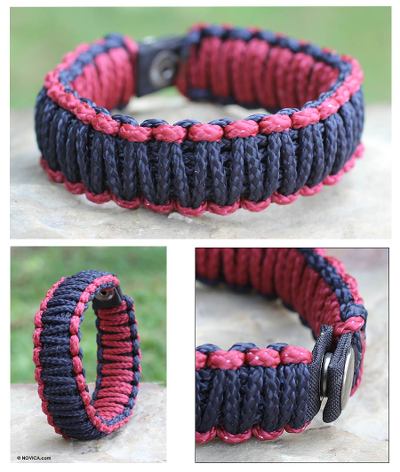 Mens wristband bracelet, Amina in Navy Wine