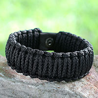 Men's wristband bracelet, 'Amina in Navy Blue' - Men's Braided Cord Wristband Bracelet
