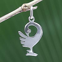 Sterling silver pendant, 'Back to My Roots' - Handmade Sterling Silver Bird Pendant