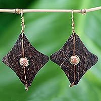 Coconut shell and terracotta dangle earrings,