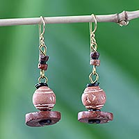 Terracotta and bauxite earrings, 'Nigerian Belles' - Handcrafted Ceramic Dangle Earrings