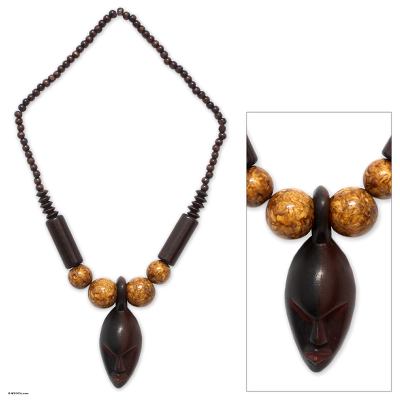 African Wood Pendant Necklace - Soul Mates | NOVICA