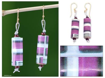Recycled paper dangle earrings, Royalty
