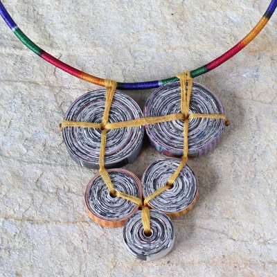 Recycled paper pendant necklace, Cross My Rainbow Heart