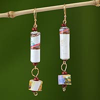 Recycled paper dangle earrings, 'Our Friendship' - Handcrafted Recycled Paper Dangle Earrings